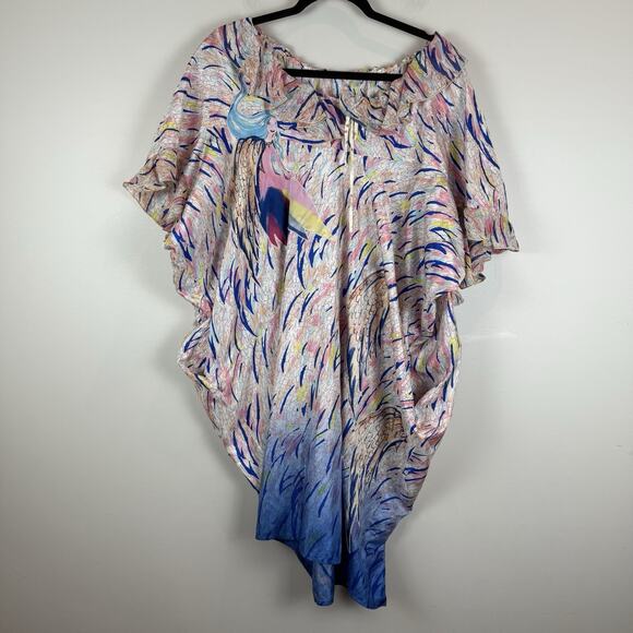 Tsumori Chisato Silk Dress Womens 3 US Large Multicolor Wings Artsy Art to Wear - Picture 1 of 10